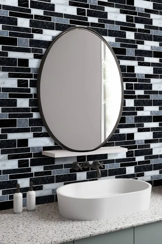 Living and Home 10Pcs Self-Adhesive Wall Tile Stickers in Black Black