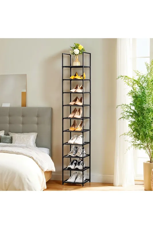 Living and Home 10-Tier Shoe Rack for Entryway in Black - Black