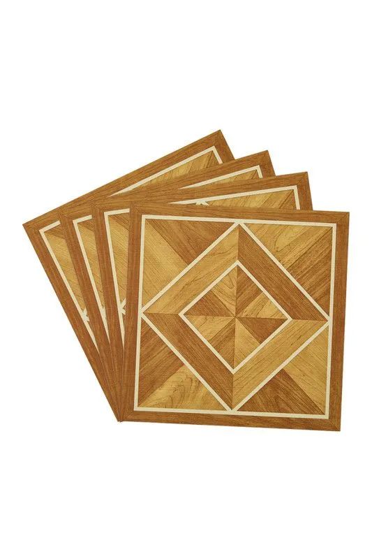 Living and Home 10Pcs Wood Grain Geometric Parquet Floor Panel with Nested Diamond Design, 0.929m² in Dark Brown Dark Brown