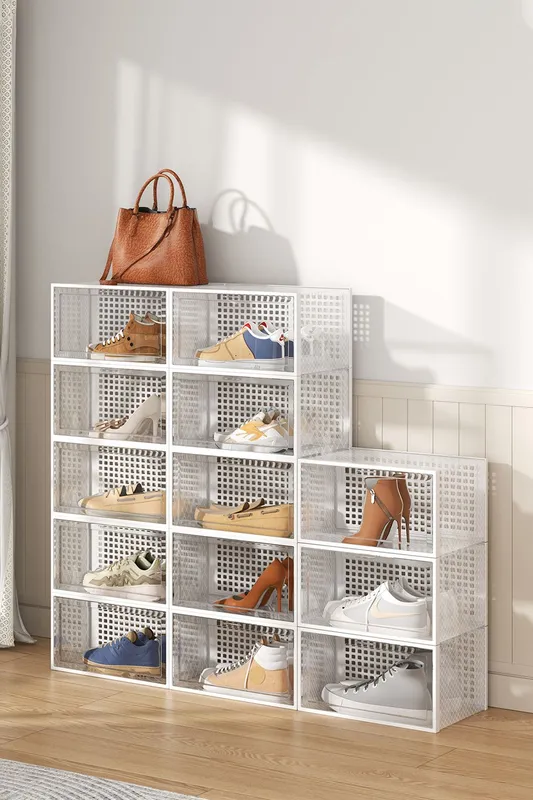 Living and Home 12 Pack White Stackable Foldable Plastic Shoe Boxes White