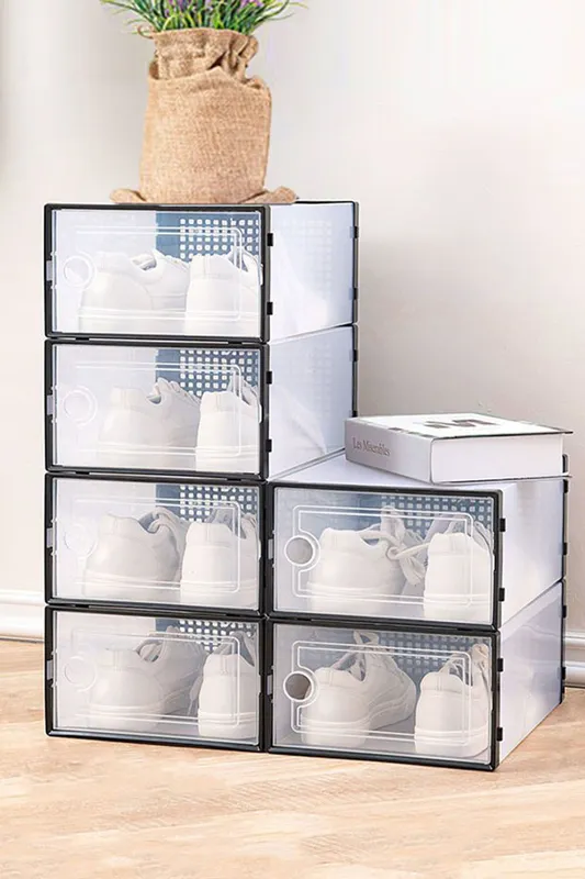 Living and Home 12 Pcs Stackable Plastic Shoe Storage Boxes in Black Black