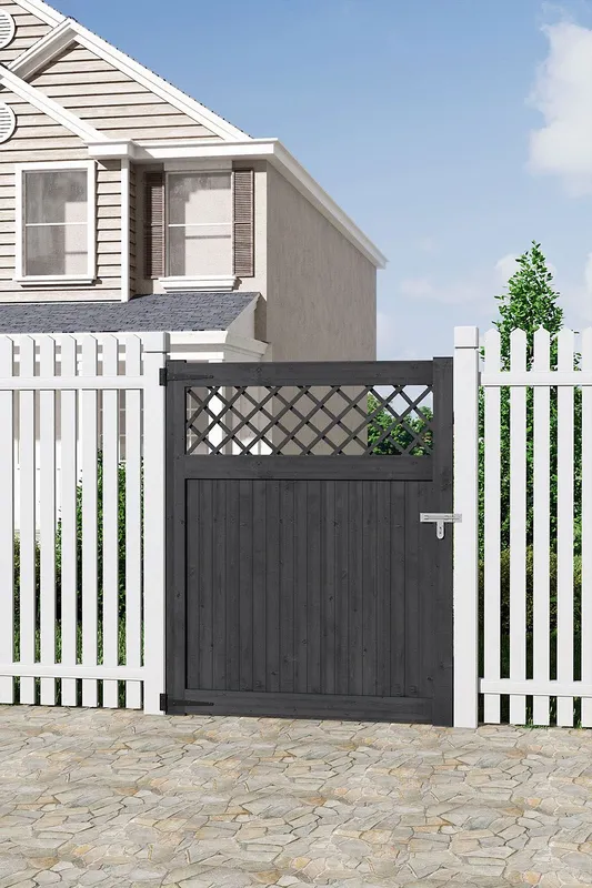 Living and Home 120cm W Rhombus Garden Wood Fence Gate in Dark Grey Size: Small Dark Grey S