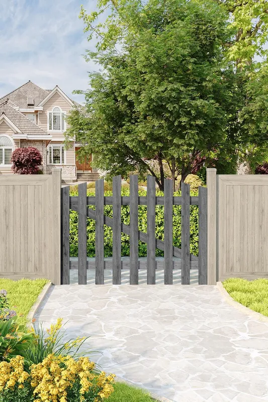 Living and Home 120x90cm Outdoor Arched Wooden Garden Gate Fence Door, Grey Size: 120x90 cm Grey 120x90 cm