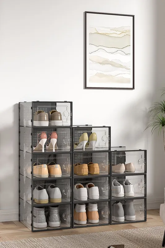 Living and Home 12 Pieces Clear Plastic Stackable Shoe Storage Box - Clear