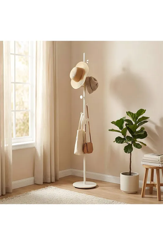 Living and Home 170cm Freestanding Coat Rack with 8 Hooks, Marble Base in White White