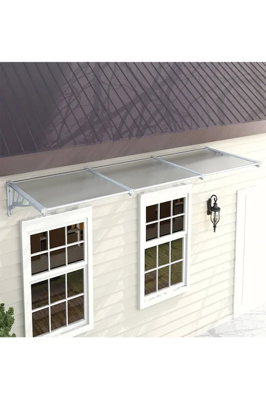 Living and Home 2.7m W x D 0.9m D Rain Cover Door Window Awning Canopy in Grey - Grey