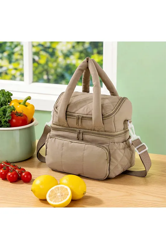Living and Home 2 Layer Portable Insulated Lunch Bag in Brown Brown