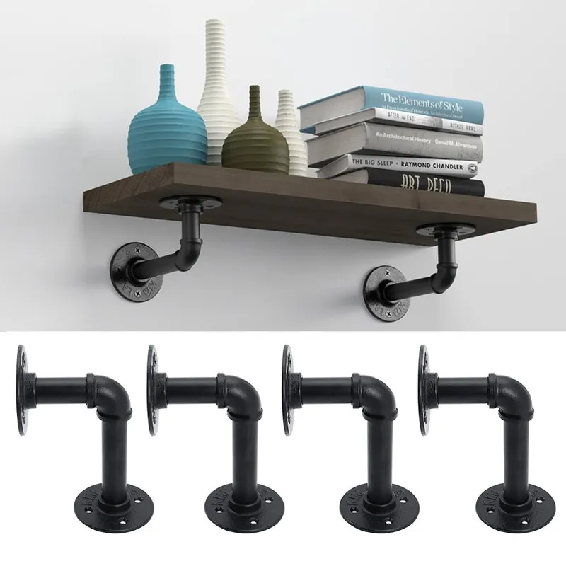 Living and Home 2-Pack Industrial Style Iron Pipe Shelf Brackets in Black Size: Small Black