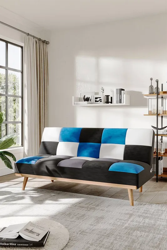 Living and Home 2-Seater Blue Checkered Sofa - Blue