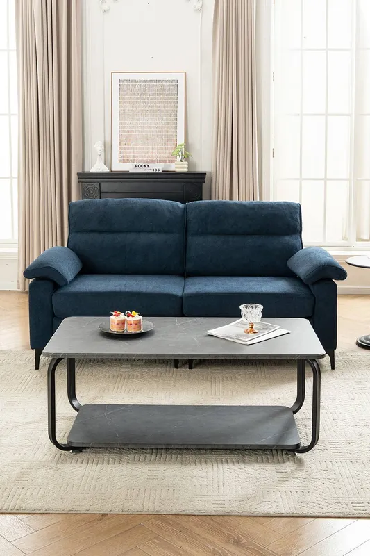 Living and Home 2-Seater Chenille Upholstered Sofa in Blue - Blue
