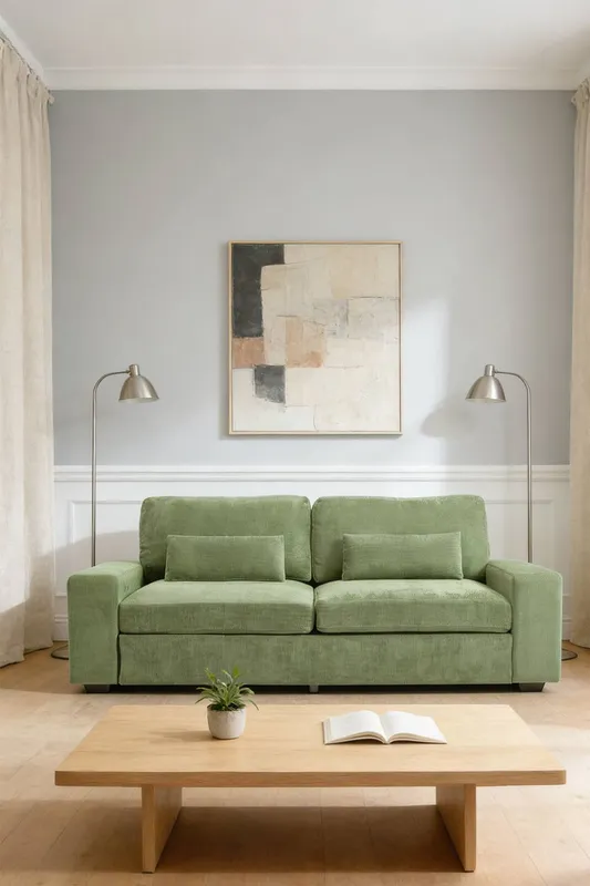 Living and Home 2-Seater Chenille Upholstered Sofa with Pillows in Green Green