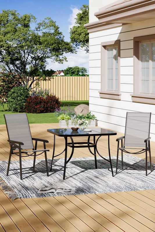 Living and Home 2-Seater Outdoor Garden Dining Bistro Set in Black - Black