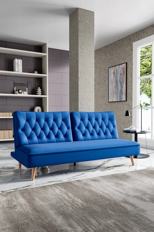 Living and Home 2-Seater Sofa Convertible Upholstered Sofa Bed in Blue Blue
