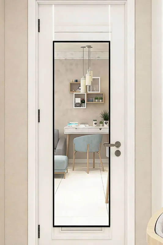 Living and Home 28cm W x 118cm H Black Metal Frame Over the Door Full Length Mirror - Black