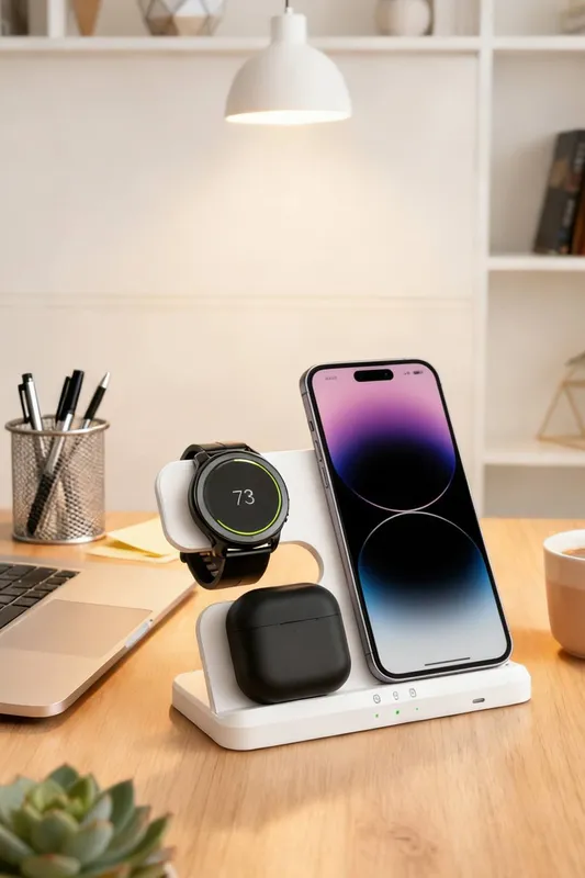 Living and Home 3-in-1 Magnetic Wireless Charger in White - White