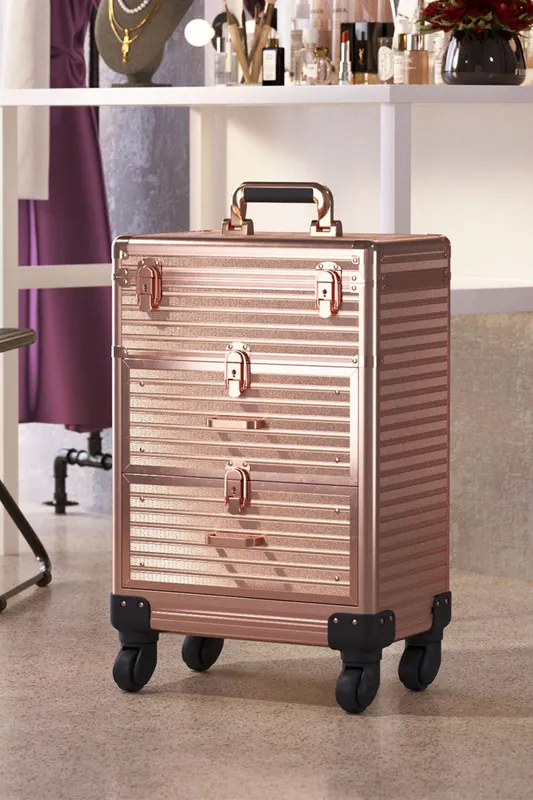Living and Home 3 in 1 Portable Cosmetic Makeup Case Manicure Case in Rose Gold Rose Gold