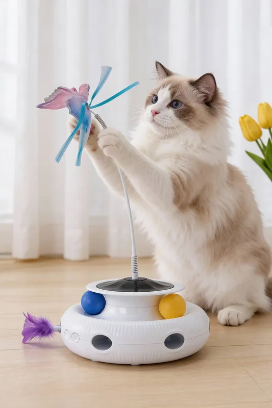 Living and Home 3-in-1 Rechargeable Interactive Cat Toy in White - White