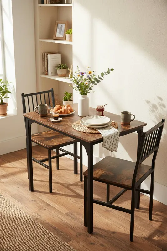 Living and Home 3-Piece Dining Table Set with 2 Chairs in Black Black