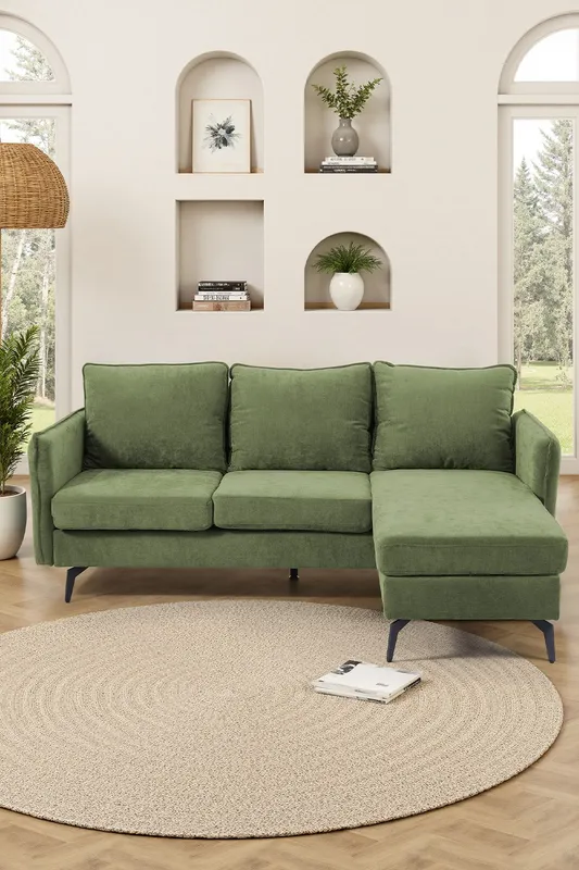 Living and Home 3-Seater Green Upholstered Corner Sectional Sofa Green