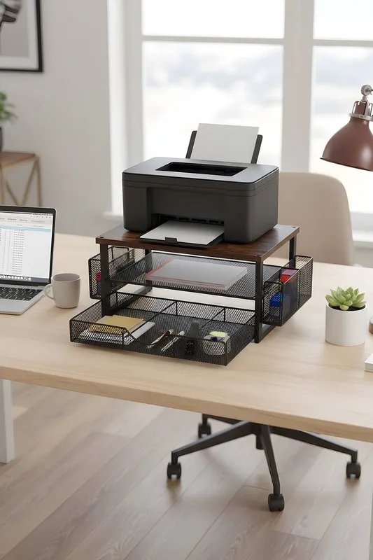 Living and Home Unisex 3-Tier Desktop Printer Stand Holder in Black Black female