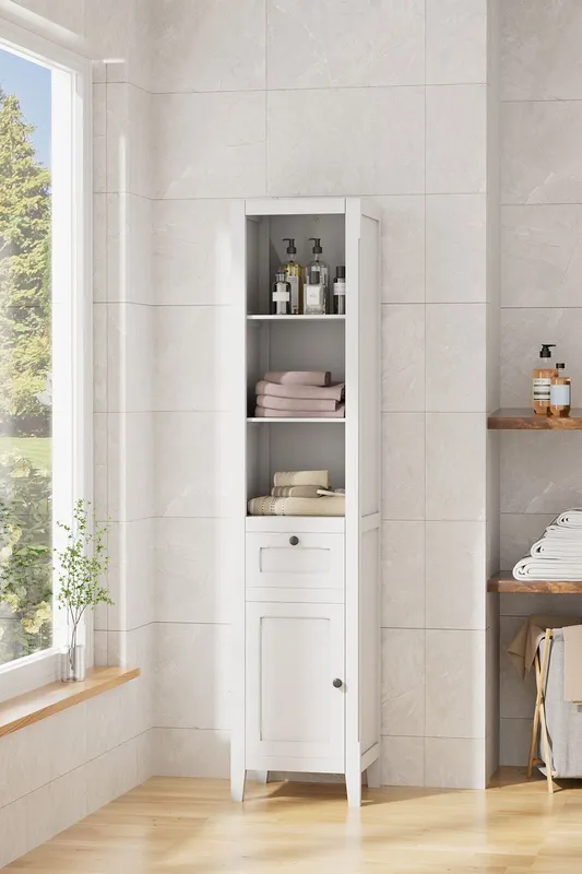 Living and Home 3 Tier Freestanding Tall Bathroom Storage Cabinet in White White