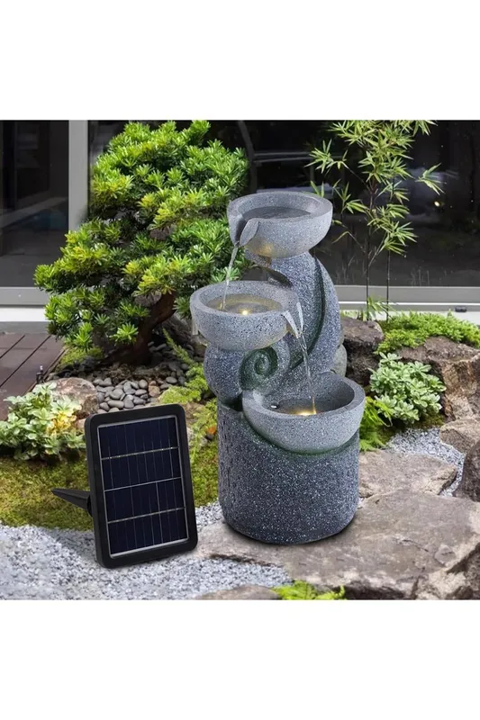 Living and Home 3-Tier Outdoor Solar-Powered Water Fountain Decor in Grey Grey