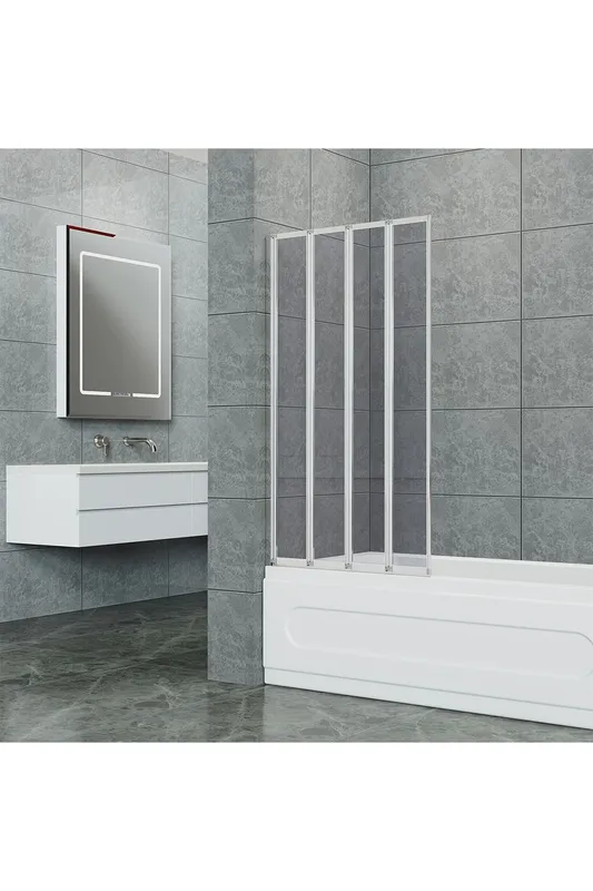 Living and Home Unisex 4-Fold Grey Glass Shower Screen Grey female