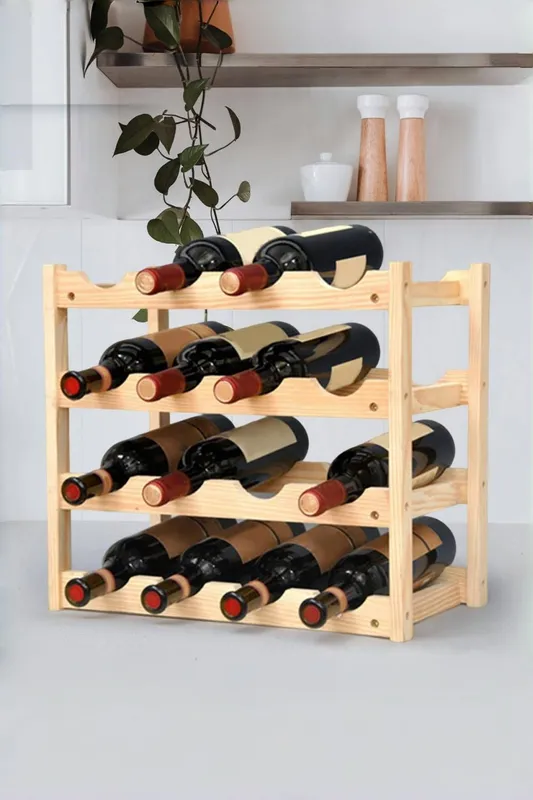 Living and Home 4-Tier Bamboo Wood Wine Rack in Natural Natural