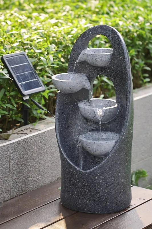 Living and Home 4-Tier Solar Powered Garden Water Fountain in Grey Grey