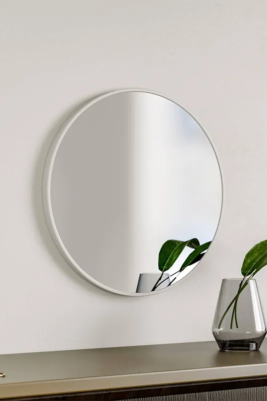 Living and Home 40CM Nordic Round Wall Mirror in White - White