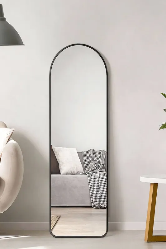 Living and Home 40cm W x 120cm H Black Arch Full Length Wall Mirror - Black