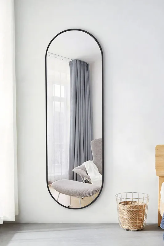 Living and Home 40x120cm Full-Length Mirror Capsule Wall Mirror for Makeup & Dressing in Black - Black