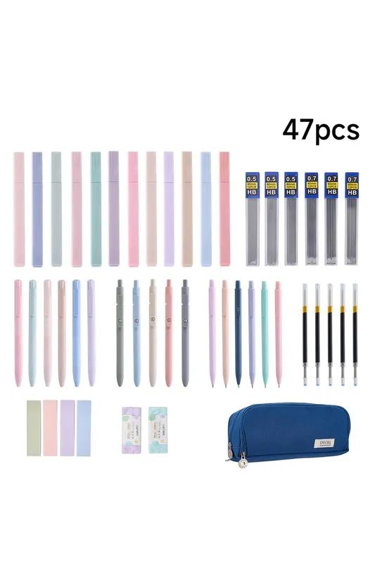 Living and Home Unisex 47Pcs Stationery Set w/ Blue Pencil Case Multicolor female