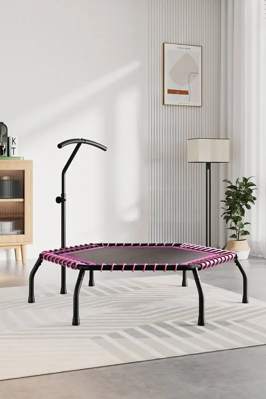 Living and Home 48in Hexagonal Pink Bungee Trampoline with T-Bar Handle, Home Gym - Pink - Size: One Size