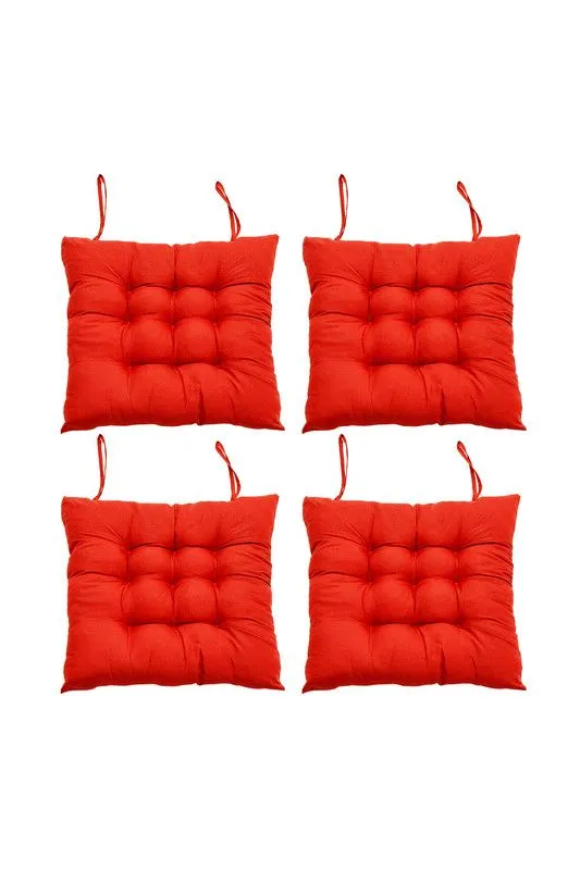 Living and Home 4Pcs Red Soft Seat Pads with Ties for Dining Chairs Desk Chair Red