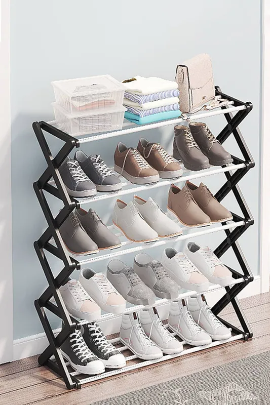 Living and Home 5-Tier Foldable Metal Shoe Rack 59.5 x 20.8 x 70.2 cm in Black - Black