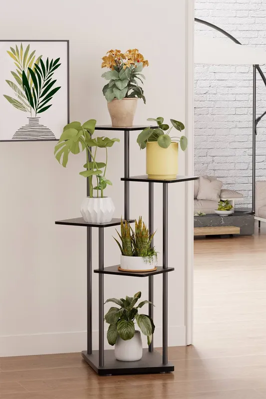 Living and Home Unisex 5-Tier Plant Stand Plant Display in Black Black female