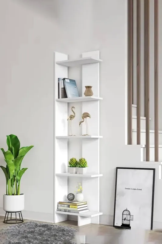Living and Home 5 Tier Regin Wood Corner Bookcase in White - White