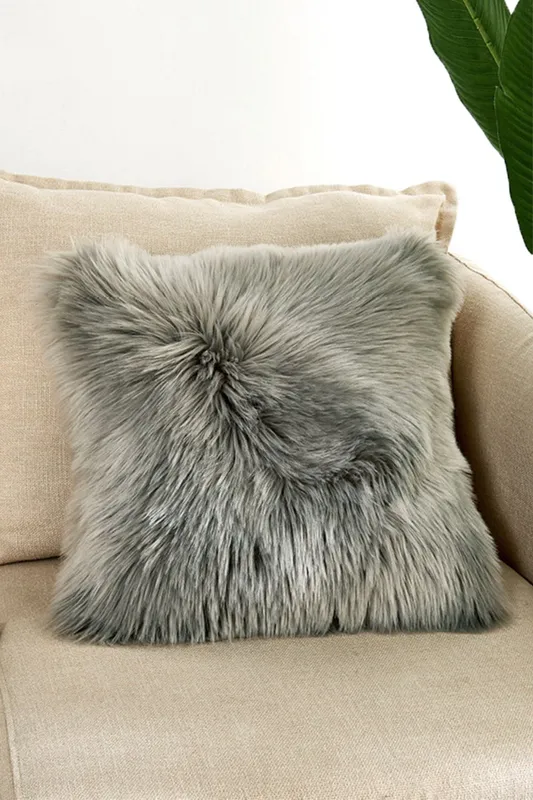 Living and Home 50*50cm Fluffy Faux Wool Grey Cushion Cover Grey
