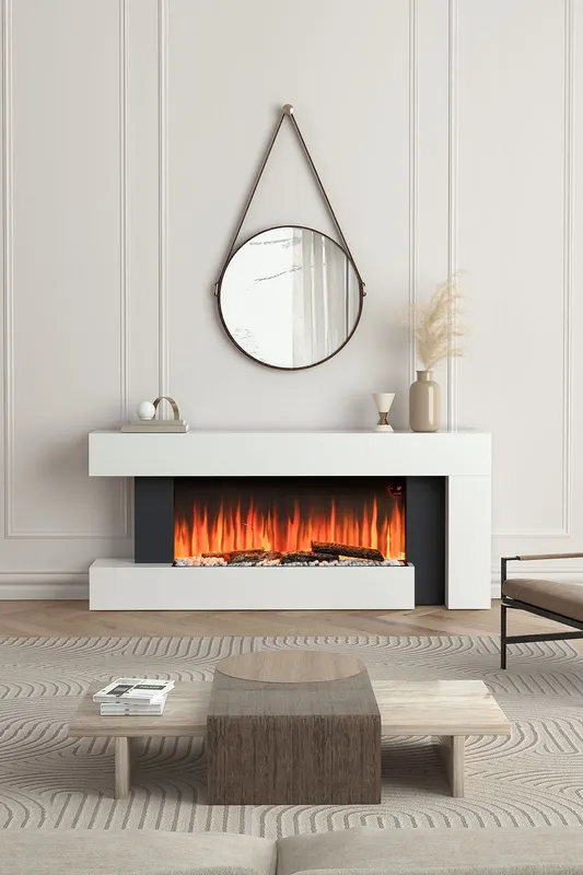 Living and Home 50 Inch Electric Fireplace in White - White - Size: One Size