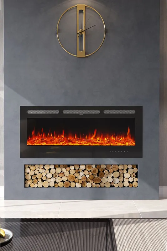 Living and Home Unisex 50 Inch Recessed & Wall Mounted Electric Fireplace w/ Remote in Black Black female