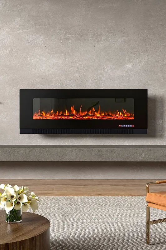 Living and Home 50inch Wall Mounted Electric Fireplace Black - Black