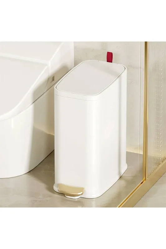 Living and Home 5L Smudge-Resistant Frosted Stainless Steel Rubbish Bin Soft-Close Foot Pedal Dustbin Kitchen Bathroom Trash Can in White White