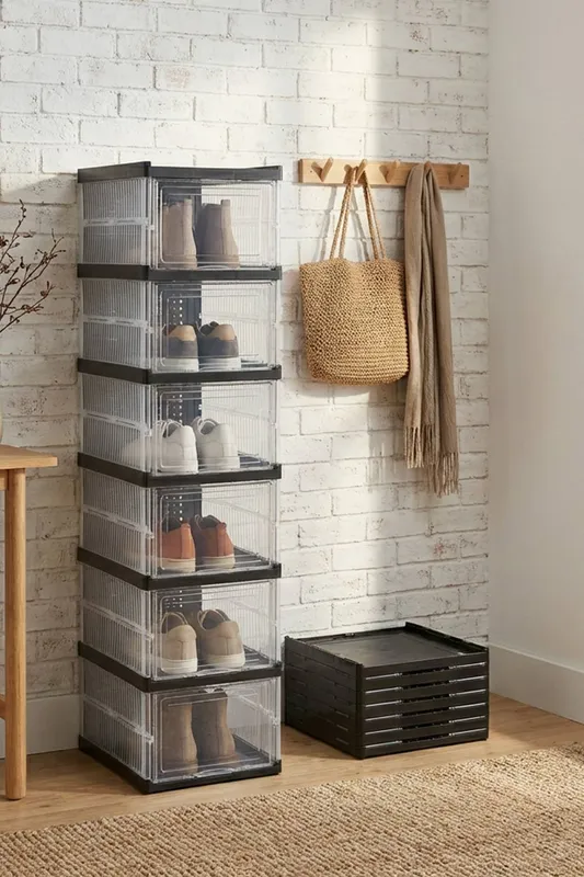 Living and Home 6-Tier Foldable Shoe Cabinet Shoe Storage Box in Black - Black