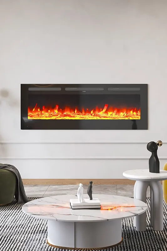 Living and Home 60 Inch inset Electric Fireplace in Black Black