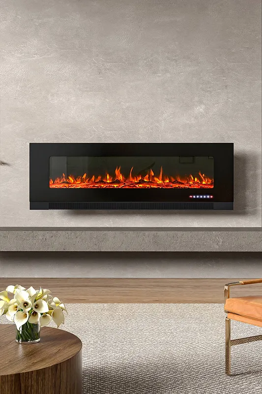 Living and Home 60inch Wall Mounted Electric Fireplace Black - Black