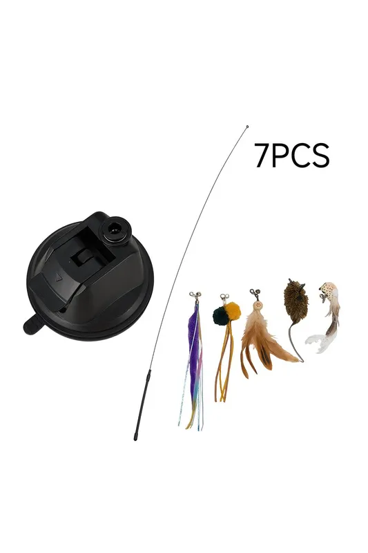 Living and Home 7-Piece Suction-Cup Interactive Cat Teaser Toy Set in Black - Black