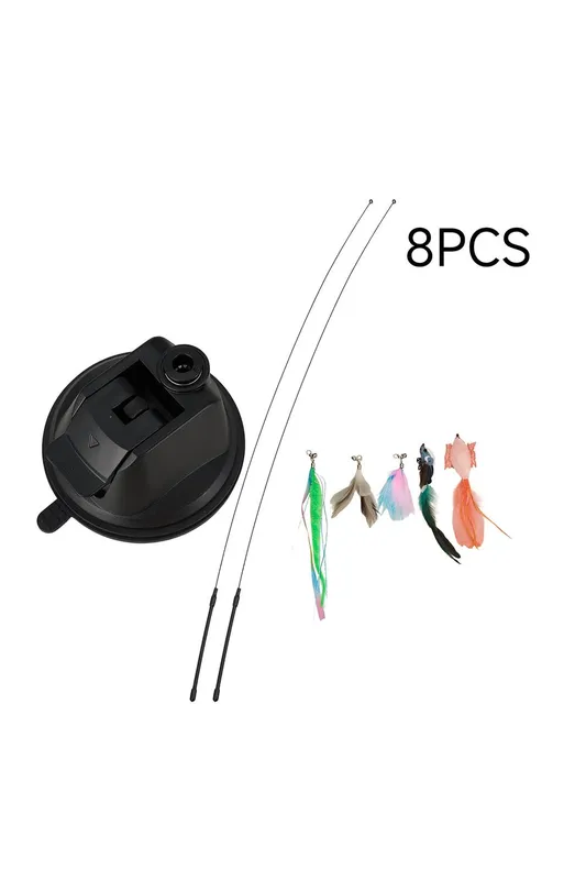 Living and Home 8-Piece Suction-Cup Interactive Cat Teaser Toy Set in Black - Black