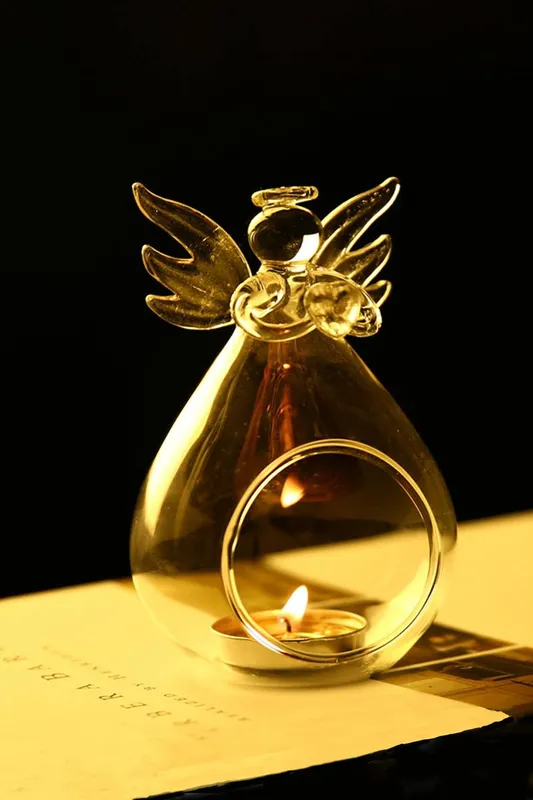 Living and Home Unisex Angel Glass Candle Holder Set of 6 in Clear Clear female