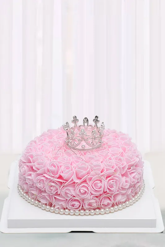 Living and Home Artificial Rose Cake with Gift Box in Bright Pink - Bright Pink